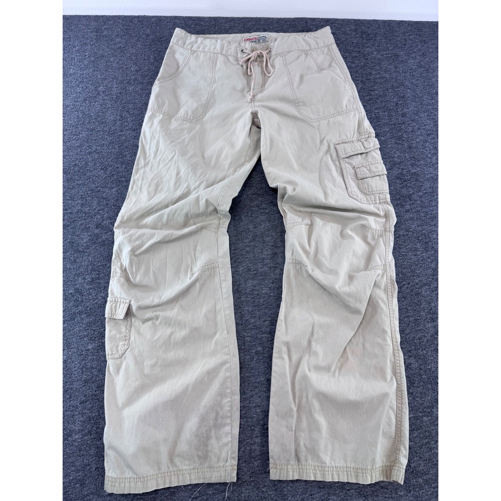 Aeropostale Womens Cargo Pants 9/10 Long Khaki Tan Cotton Wide Leg Y2K Utility